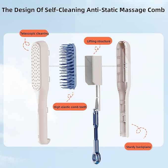 【Hot Sale 50%OFF】Self-Cleaning Anti-Static Massage Comb, Easy Clean Hair Brush with Retractable Bristles